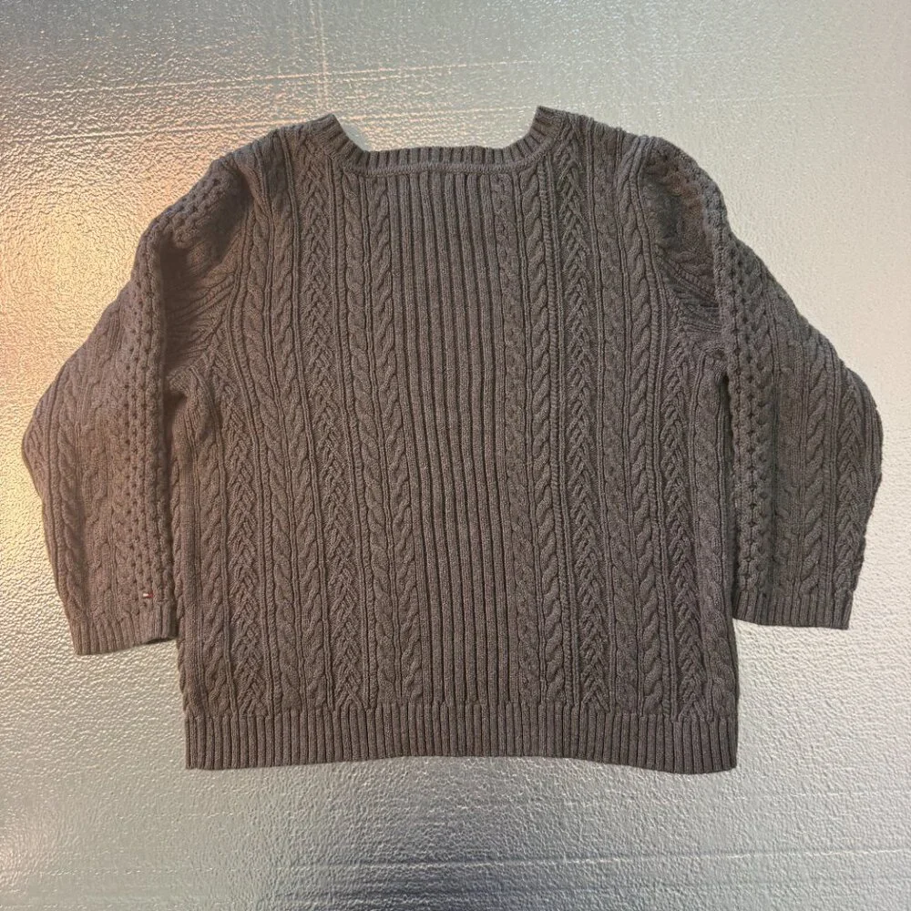 Tommy Hilfiger Cable Knit Long Sleeve Sweater Women’s Size‎ Large Crewneck Gray